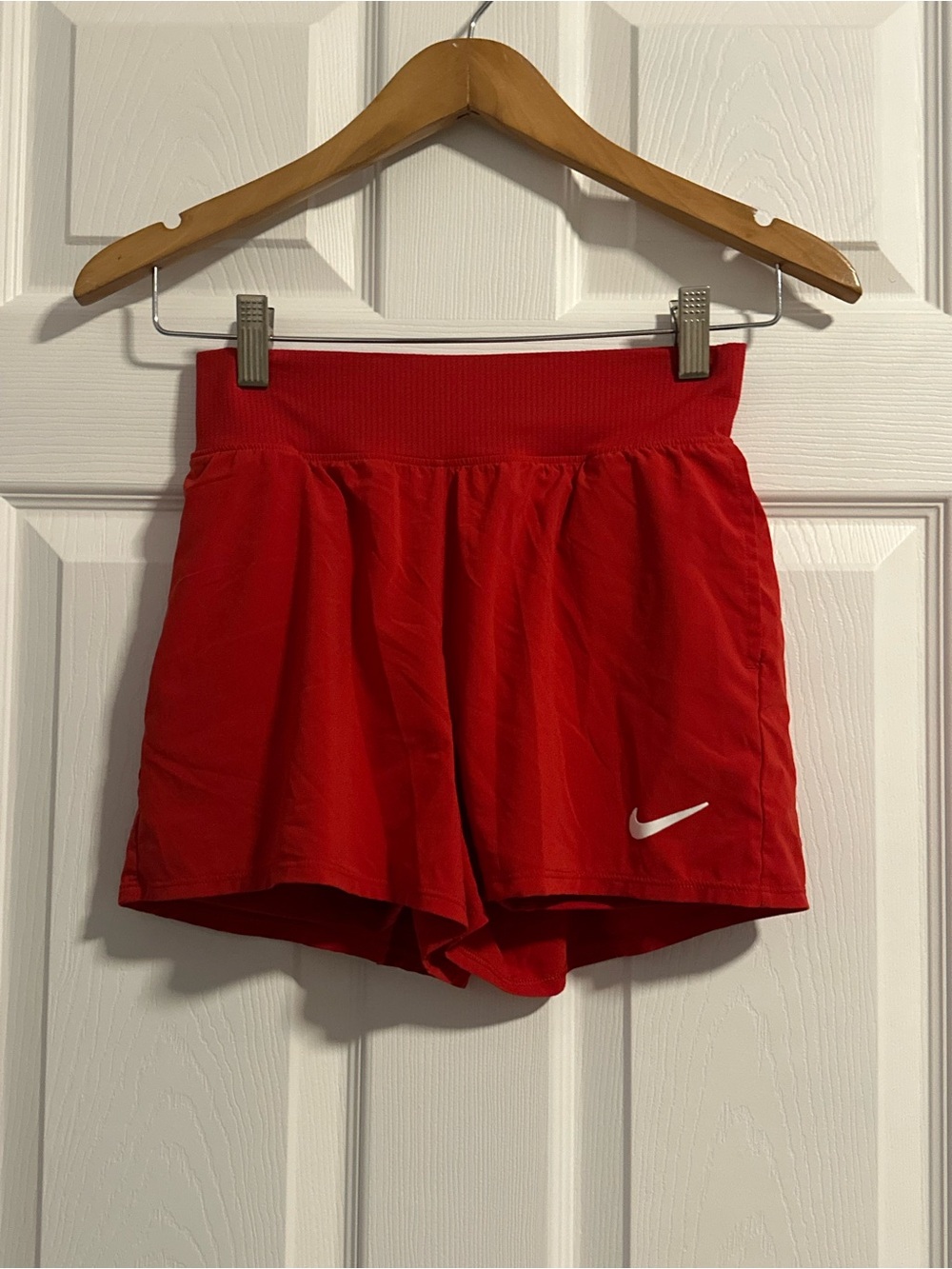 Nike Red Women's Athletic Shorts with Swoosh